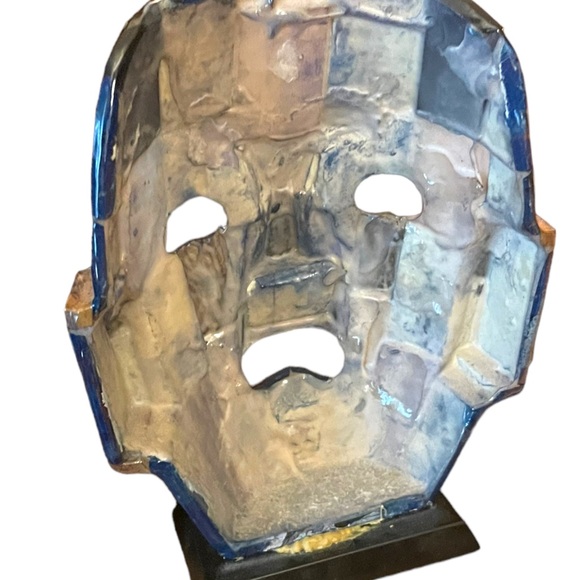 Vintage 1980s Mexican Decor Death Mask Abalone, MOP & Black Onyx Design Lapis - Picture 6 of 6